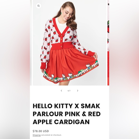 HELLO KITTY X SMAK PARLOUR PINK & RED APPLE CARDIGAN size small - Picture 7 of 13